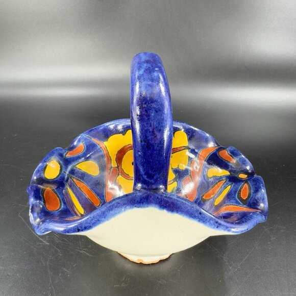 Vintage Talavera Mexico Pottery Hand Made Basket Bowl Hand Painted Signed Bottom - Picture 15 of 16